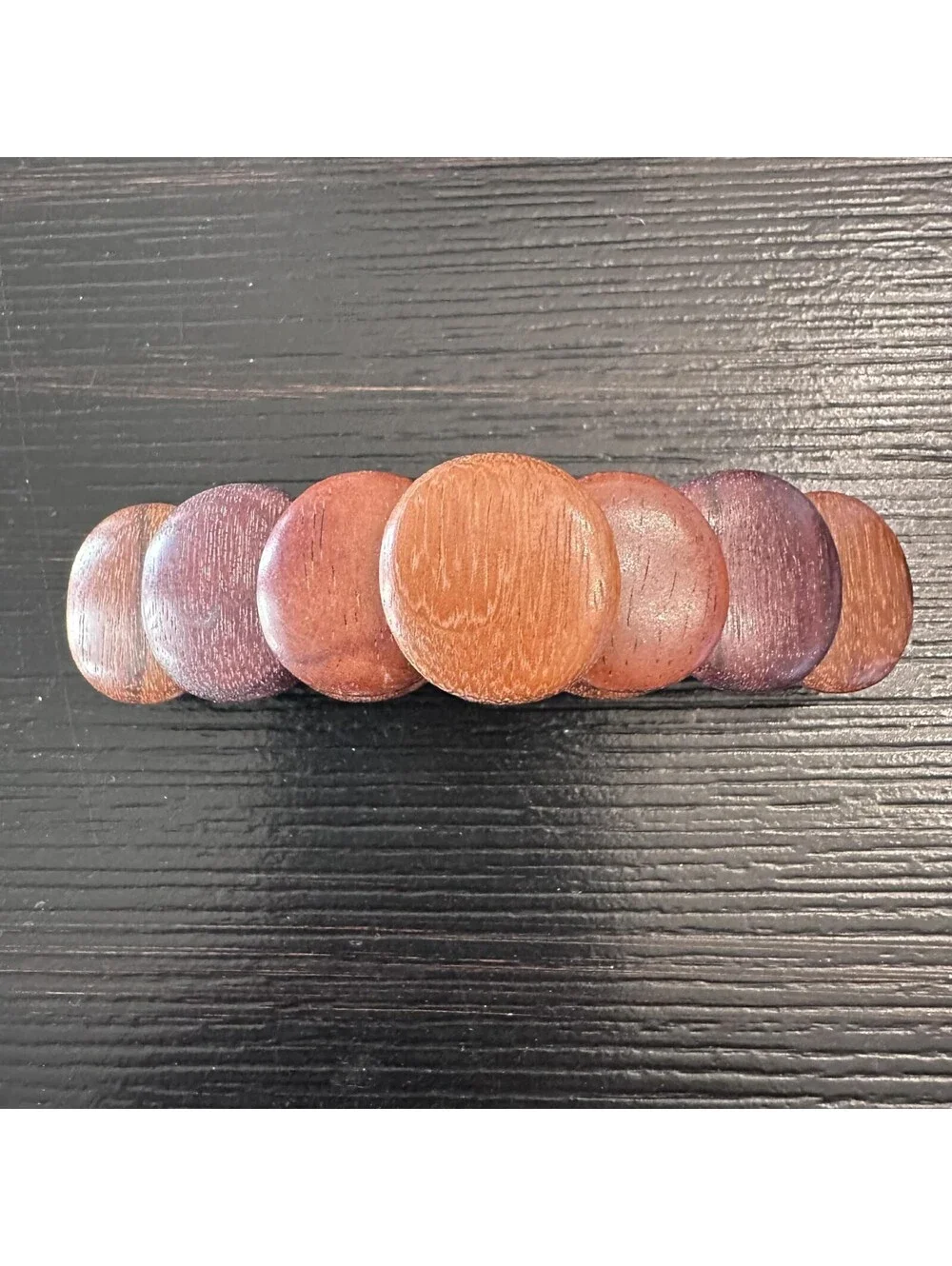 Vintage Made In France Wooden Disc Barrette Brown Wood Hair Clip Boho VGC